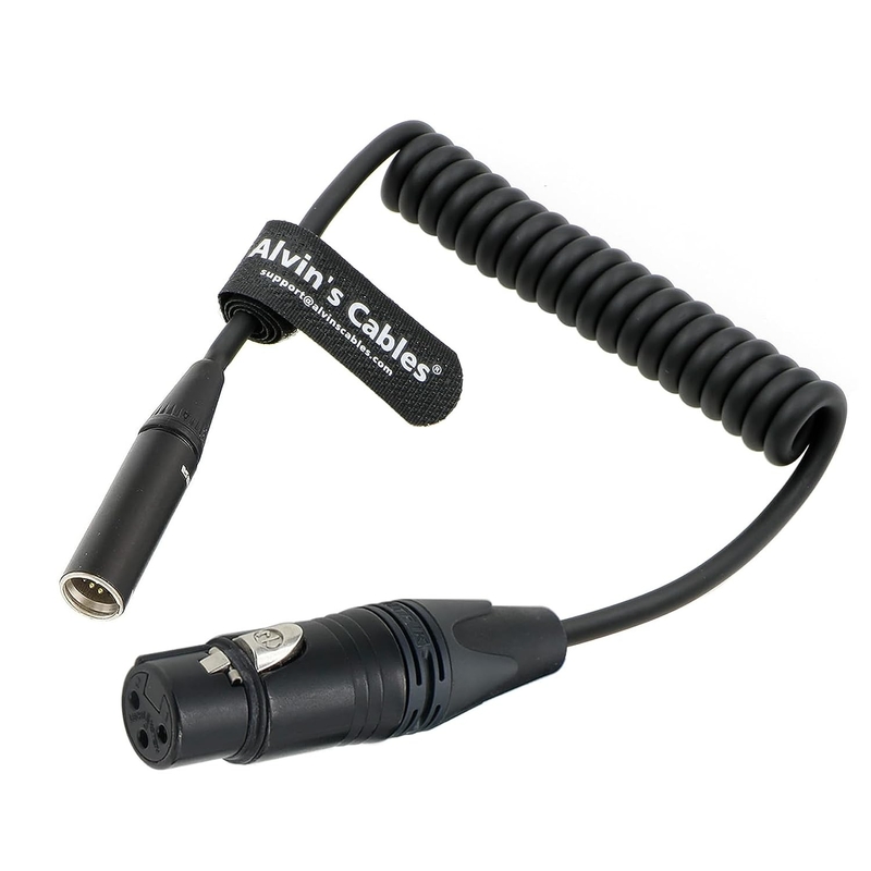Mini XLR 3 Pin Male To XLR 3 Pin Female Coiled Audio Cable For Blackmagic Pocket Cinema Camera BMPCC 4K/6K, Video Assist
